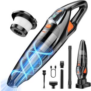 Handheld Vacuum Cordless 25000PA Powerful Suction, Portable Car Vacuum, 3 in 1 Hand Held Vacuum Rechargeable 8000mAh with LED Light, HEPA Filter, Home, Car Seats, Office, Pet Hair, Dust Buster (Orange+black)