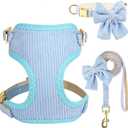 Didog Cute Small Dog Harness Collar and Leash Set with Bowtie, Breathable Soft Mesh Padded Puppy Harness, Dog Harness for Small Dogs Daily Walks Parties, Holiday Gatherings & Gifts, Blue, S