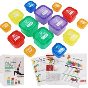 Finorder 21 Day Portion Control Container Kit (14-Piece) with Complete Guide, BPA Free Food Portion Container Set for Meal Prep, 21 Day Lose Weight System (HN-PC)