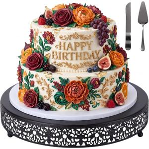 14 Inch Black Cake Stand Set Metal Round Cupcake Dessert Stand with Cake Cutting, Spatula Wedding Cupcake Pastry Display Candy Holder Display for Wedding Party Birthday Baby Shower(Classic)