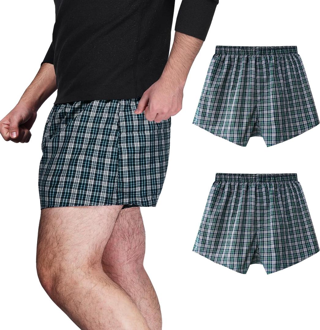 Incontinence Underwear for Men Washable Urinary Leak Proof Boxers with Front Fly Regular Absorbency (Medium, Green Plaid (Pack of 2))