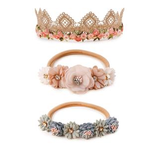 Baby Girl Floral Headband Nylon Flower Crown Elastic Hairband 3pcs Hair Accessories Gift for Girls (9572)