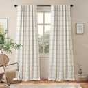 DriftAway 100% Blackout Windowpane Plaid Linen Curtains Double Layer Farmhouse Drapes 84 Inches Long for Living Room Bedroom Yarn Dyed Woven Thermal Insulated Rod Pocket Back Tab 2 Panels Black