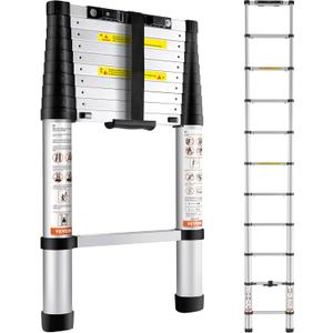 VEVOR Telescoping Ladder 10.5 FT Aluminum Extension Ladder375 LBS Capacity, One-Button Retraction, Collapsible & Portable with Non-Slip Feet for Home, RV, Loft, ANSI Listed