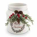 Jar Christmas decor Wortour Artificial Christmas 1-Piece Flocked with Xmas Decorations Ceramic White Bottles