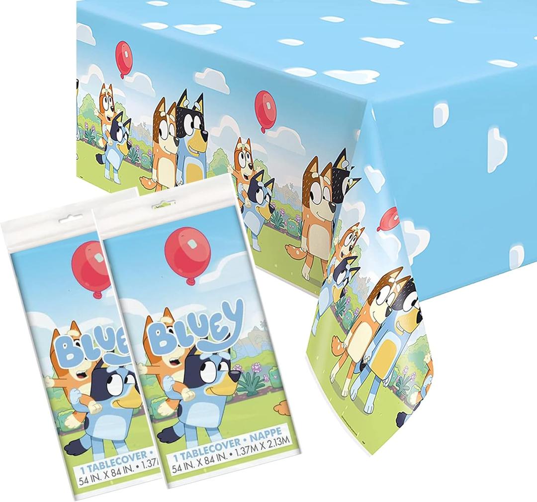 Unique Bluey Birthday Decorations - Table Covers (2 Pack) and Sticker