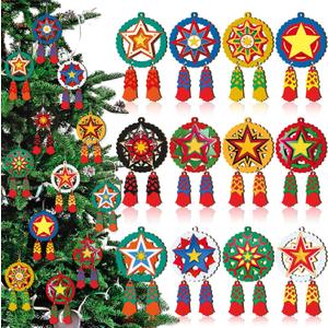 Syhood 24 Pcs Philippine Christmas Tree Parol Ornament Christmas Mini Parol Wooden Hanging Ornaments Philippine Gift Traditional Capiz Star Decor for Home Window Holiday Xmas Tree (Classic)
