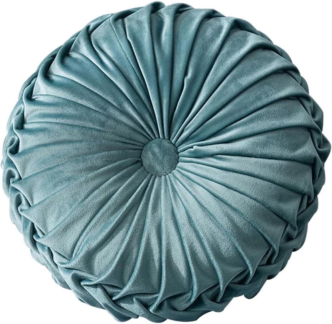 Round Velvet Pillow for Couch Small Handmade Decorative Throw Pillow for Bed Bedroom 13.7 Lake Blue