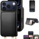 OCASE Compatible with iPhone 17 Pro Max Crossbody Wallet Case with Card Holder, PU Leather Zipper Handbag Phone Purse with RFID Blocking Kickstand Wrist Strap Lanyard 6.9 Inch, Black