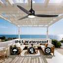 Outdoor Ceiling Fan with Light, 52 Inch Black Waterproof Plug in Ceiling Fan with Remote Control, Reversible Quiet DC Motor, 3-Color Dimmable LED for Gazebo, Porch