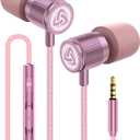 LUDOS Ultra Wired Earbuds in-Ear Headphones, Earphones with Microphone, Noise Isolating Ear Buds, Memory Foam for iPhone, Samsung, School Students, Kids, Women, Small Ears - Pink