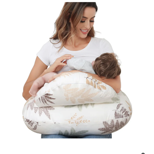 Nursing Pillow for Breastfeeding, Breastfeeding Essentials for Newborn, More Support for Mom and Baby, with Adjustable Waist Strap and Removable Cotton Cover (Small Leaves)