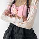 Women's Mesh Lace Shrug Crop Top Y2K Aesthetic Grunge Arm Sleeves Cardigan with Bow Going Out Shirts Summer, One Size
