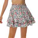 Kimmery Women's Boho Ruffle Skirt Floral Tiered Mini Skirts with Shorts Underneath (L)
