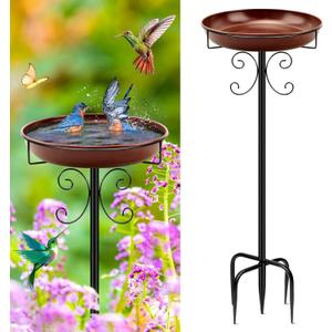 Daoeny Heavy Duty Bird Baths for Outdoors, 35In Outdoor Freestanding Birdbaths & Birdfeeder, Bird Bath Feeder Bowl with Metal Stake Garden Patio Yard Lawn Decor, Upgraded 5-Pronged Base (Brown)
