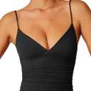 Women's Sexy Deep V Neck Wrap Ruched Side Spaghetti Straps Sleeveless Slim Fit Crop Top (Pink, M)