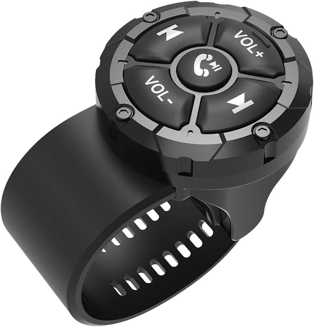 Bluetooth Media Button Remote,Adjustable Direction Waterproof Wireless Music Controller for Car Bike Motorbike,Steering Wheel Control Button Compatible for iPhone/Android Device Black