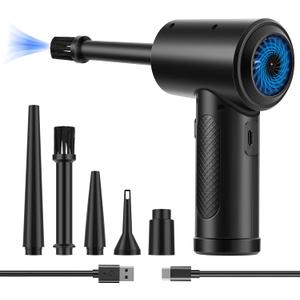 Compressed Air Duster,Fulljion 3-Gear to 51000RPM Electric Air Duster Portable Air Blower with LED Light, 6000mAhRechargeable Cordless Air Duster for Computer Keyboard Fast Charge(Black)