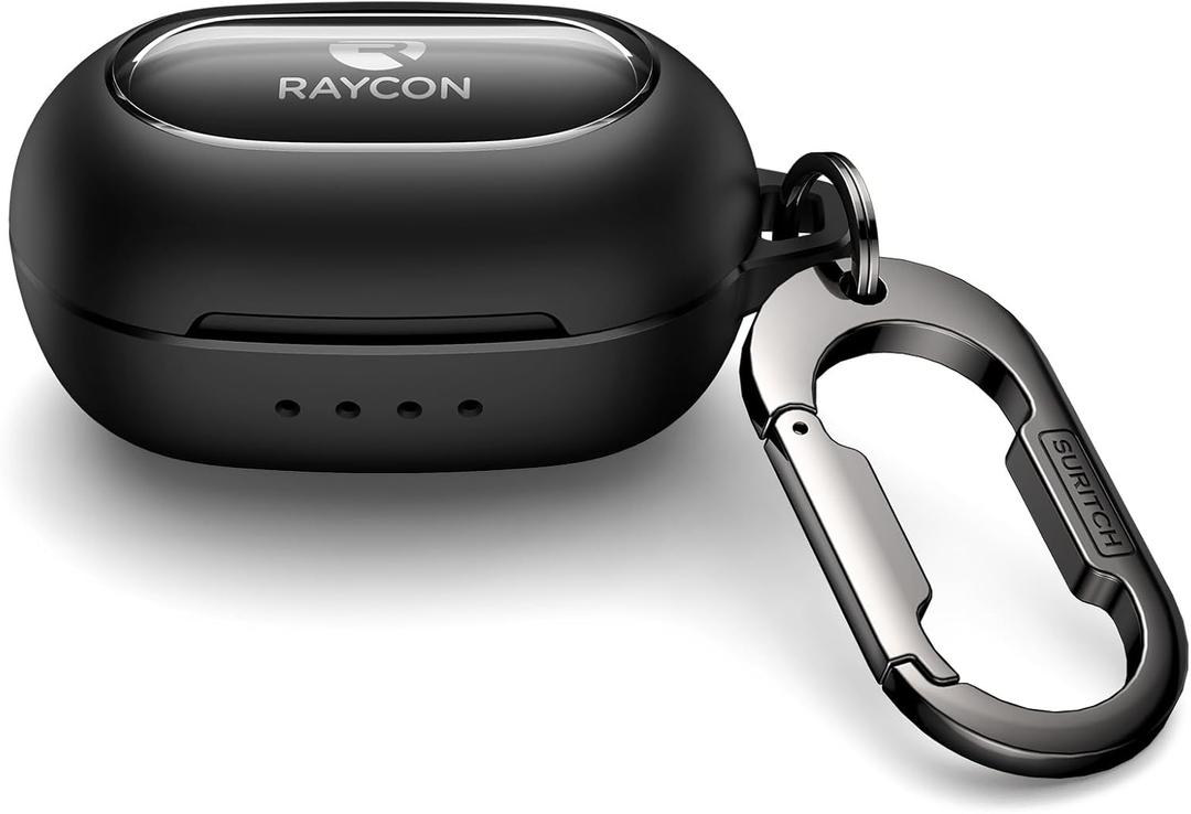 SURITCH Case for Raycon Everyday Earbuds Classic Headphones, Shockproof Magnetic Case for Raycon Bluetooth Headset True Wireless Earbuds, Protective Cover with Magnetic Lid Lock & Carabiner, Black
