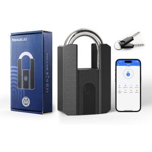 NexusLab Heavy Duty Fingerprint Padlock, Gate Locks for Outdoor Fence with Key, Rechargeable, 1-Year Standby, IP67 Waterproof, 50 Fingerprints,Ideal for Fence, Shed, Pool, Gate & Warehouse Security