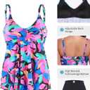 RELLECIGA Women's Tummy Control Tankini Set Swimsuits V Neck Two Piece Bathing Suits Full Coverage Swim Tank with Molded Cups (S)