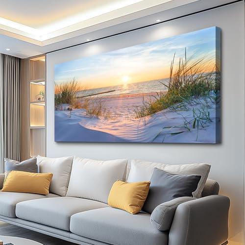 Canvas Wall Art For Living Room Super Large Size Wall Decor For Office Canvas Art Framed Pictures Artwork Blue Sun Beach Grass Ocean Landscape Paintings Bedroom Decor Seascape Draw Home Decorations