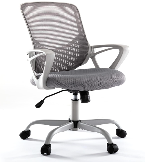 SMUG Home Office Chair Ergonomic Computer Desk Chair Mesh Mid-Back Height Adjustable Swivel Chair with Armrest, Grey