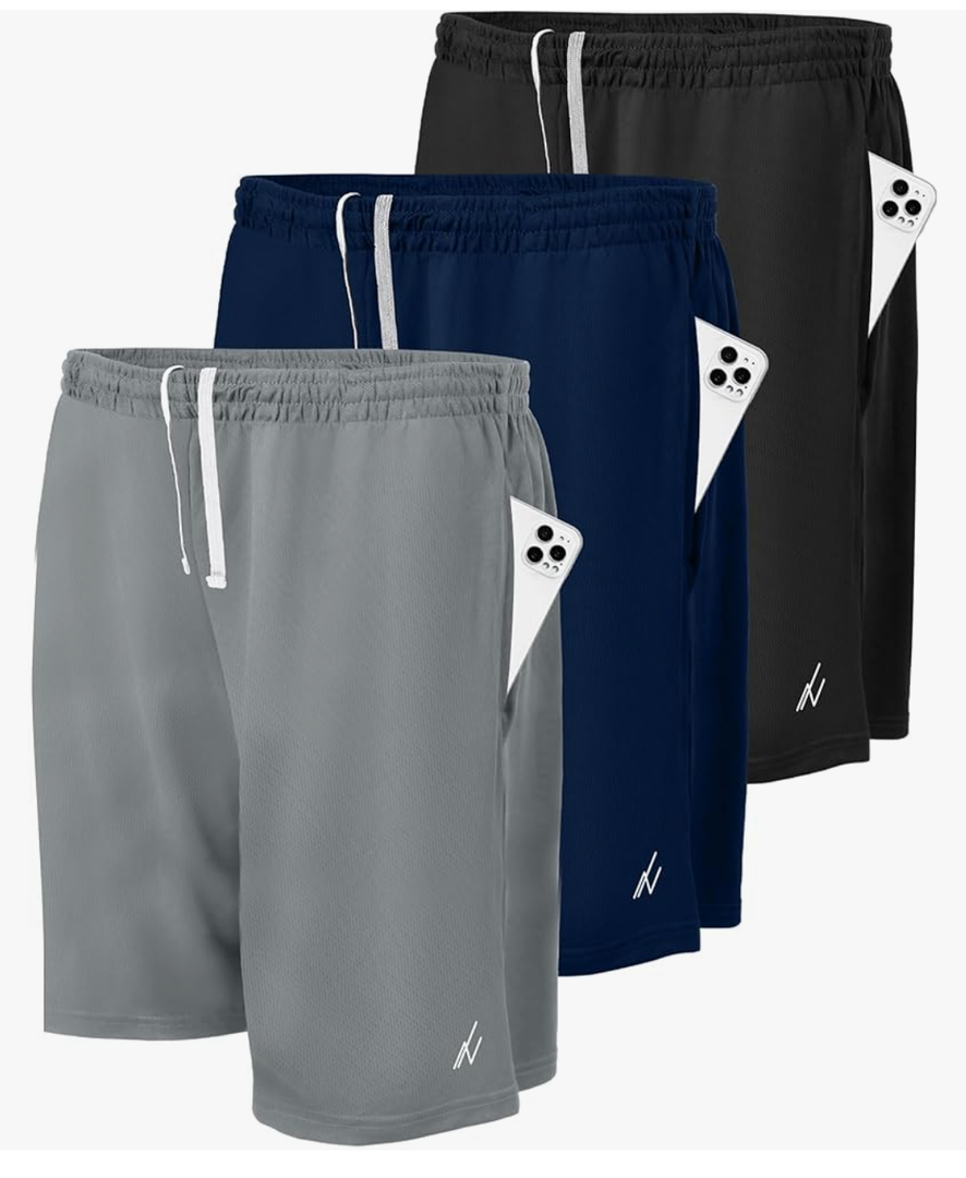 NY Threads 3 Pack Men's Athletic Shorts Quick Dry Lightweight Workout Running Gym Shorts with Pockets (Size Large)