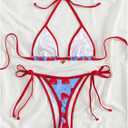 WDIRARA Women's 2 Piece Cherry Print Halter Bikini Set String Triangle Swimsuit Bathing Suit (Blue, XL)