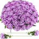 90 Pcs Purple Velvet Rose Artificial Flowers with Long Stems, Fake Silk Roses Real Touch Fake Roses Florals for Birthday Wedding Bouquet Party Arrangement Decorations