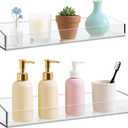 Acrylic Bathroom Shelves Set of 2,15" Thick Wall Mounted Floating Shelves -Transparent Shower Organizer Storage and Display Shelving Clear Adhesive Wall Rack for Bedroom, Kitchen, Office, Living Room (2 Pack With Rectangular Seamless Stickers)