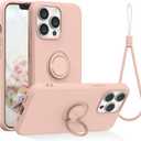 ABITKU Compatible with iPhone 13 Pro Case, Silicone with 360Ring Kickstand Holder (Support Magnetic Car Mount) Microfiber Cloth Fully Coverage Designed for iPhone 13 Pro 6.1 inch 2021 (Pink)