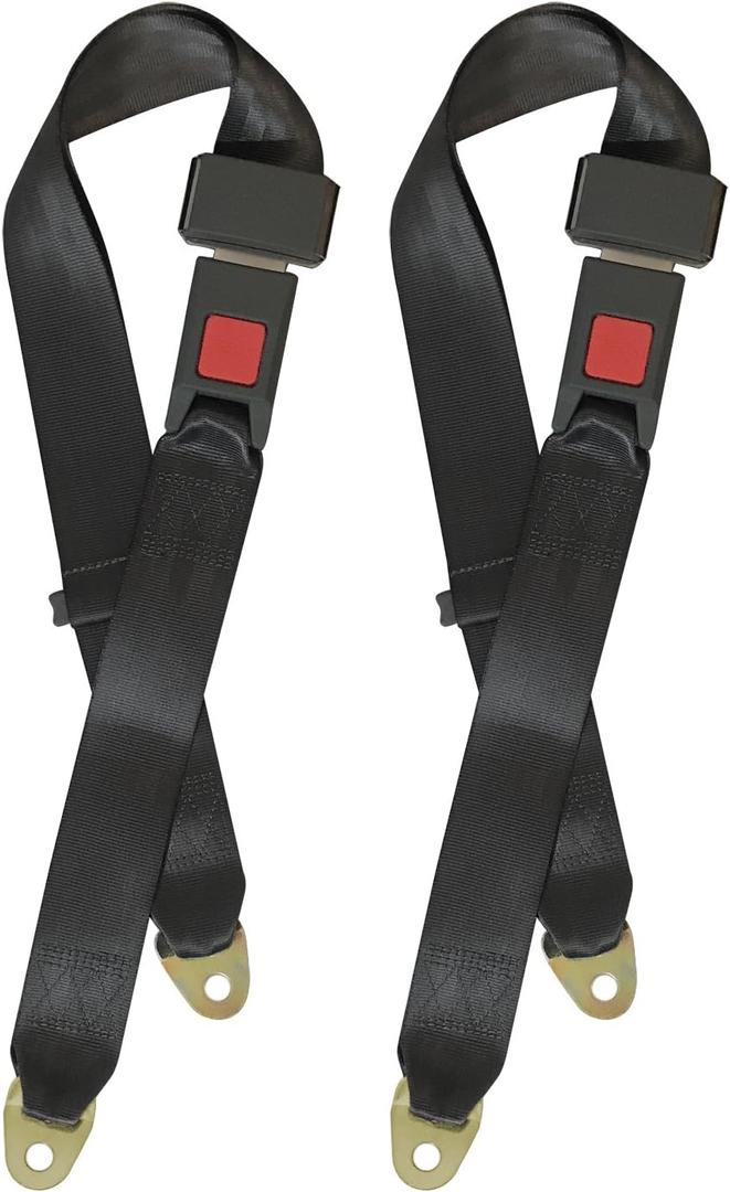 MOHEEN Universal Lap Seat Belt 2 Point Adjustable Safety Seat Belt for Go Kart, Club Golf Cart, 2 Pack in Black,48 Inch