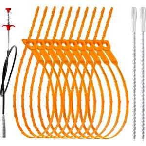 22.4inch Drain Snake (1pc), 25inch Hair Drain Clog Remover (10 pcs) & 18Inch Cleaner Brush (2 pcs), Sink Plumbing Snake Drain Tool Unclogger Tool Set For Kitchen, Bathroom Tub, Sewer, Toilet