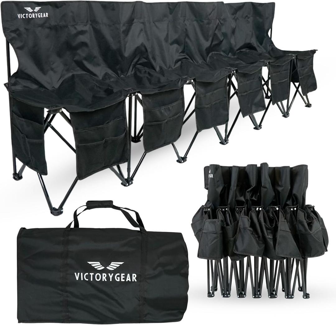 Soccer Bench - Team Bench Soccer 6 Seats - Foldable Soccer Bench with 8 Pockets & Carrying Bag - Portable Soccer Bench - Sideline Bench 6 - Folding Sports Bench - Portable Folding Bench
