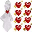 Red Heart Napkin Rings Serviette Holder Set of 8, Metal Love Napkin Ring with Gold Buckles for Valentine's Day, Wedding, Birthday Party, Thanksgiving Day, Christmas Day,Dining Table Decoration