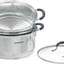 SUNHOUSE - 3.3 Quarts Steamer Pots With Lid 2-Tier Multipurpose Stainless Steel Steaming Pot Cookware For Vegetable, Dumpling, Sauce, Food - Triple Bottom, Measurement Line