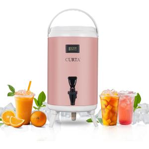 CURTA 2.7 Gallon Beverage Dispenser, Hot & Cold Beverage Dispenser with Thermometer, Leakproof Drink Insulated Dispenser for Parties (10L) (Pink)