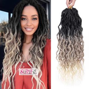 Ombre Faux Locs Crochet Hair For Black Women Soft Locs 24 Inch Goddess Crochet Hair Curly Ends Dreadlocks Boho Style Synthetic Braiding Hair Extensions (6 Packs,1b/27/613)