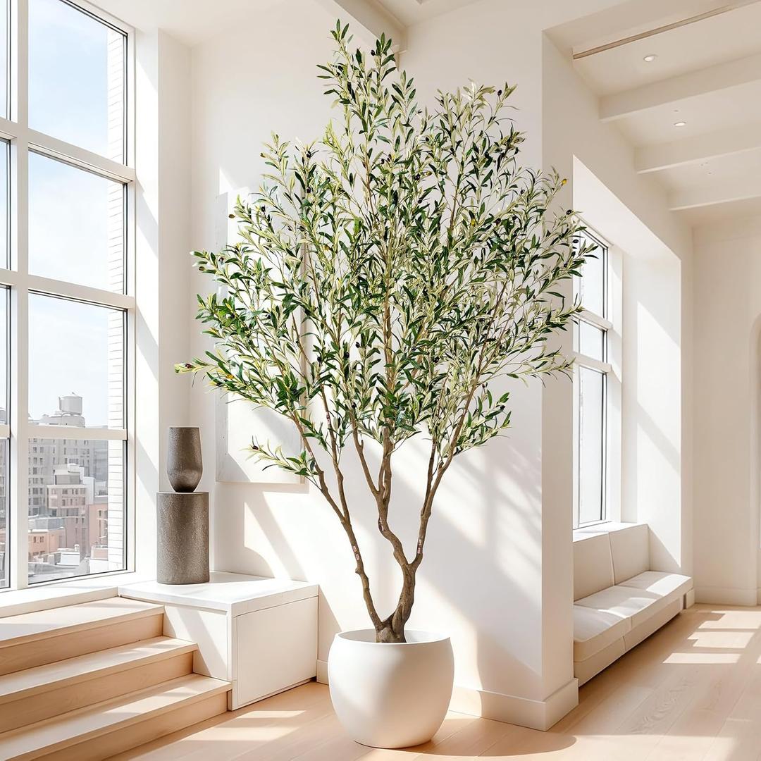7ft Faux Olive Tree with Pot & Moss Artificial Olive Plant Fake Olive Tree for Home Decor, Large Indoor Artificial Trees Faux Plants Indoor Durable Artificial Trees for Living Room/Office