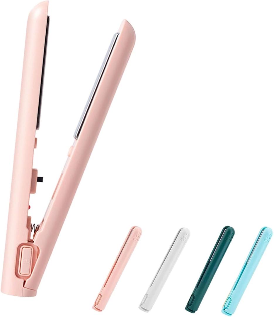 Curling Iron, Mini Dual-Purpose Curling Iron, 2-in-1 Mini Curlings Wand & Flat Irons Hair Straightener, Cozy Home Curlings, for All Hair Types, Rapid Heating (Pink)