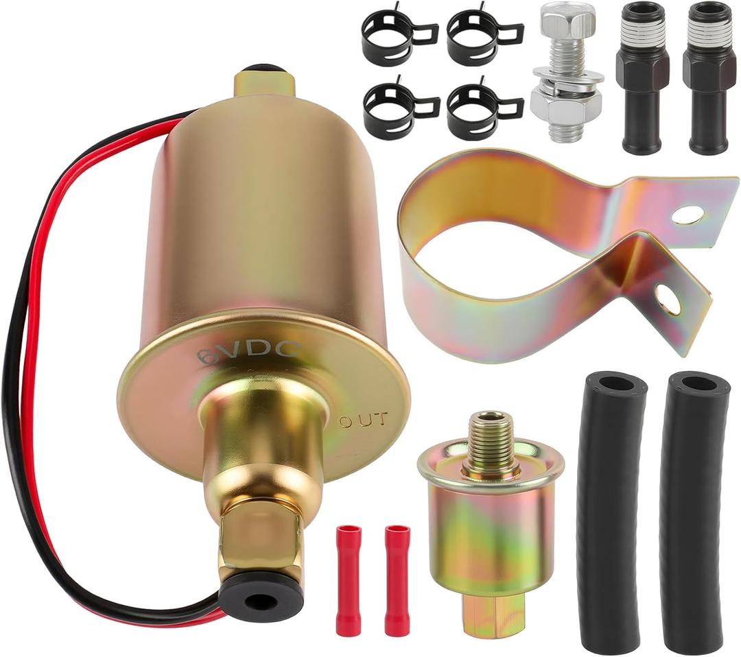 AUTOKAY Universal 6 Volt Electric Fuel Pump w/Installation Kit Inline Type 5-8 PSI 5/16 Inlet & Outlet Compatible with Carbureted Models E8011 SP1124