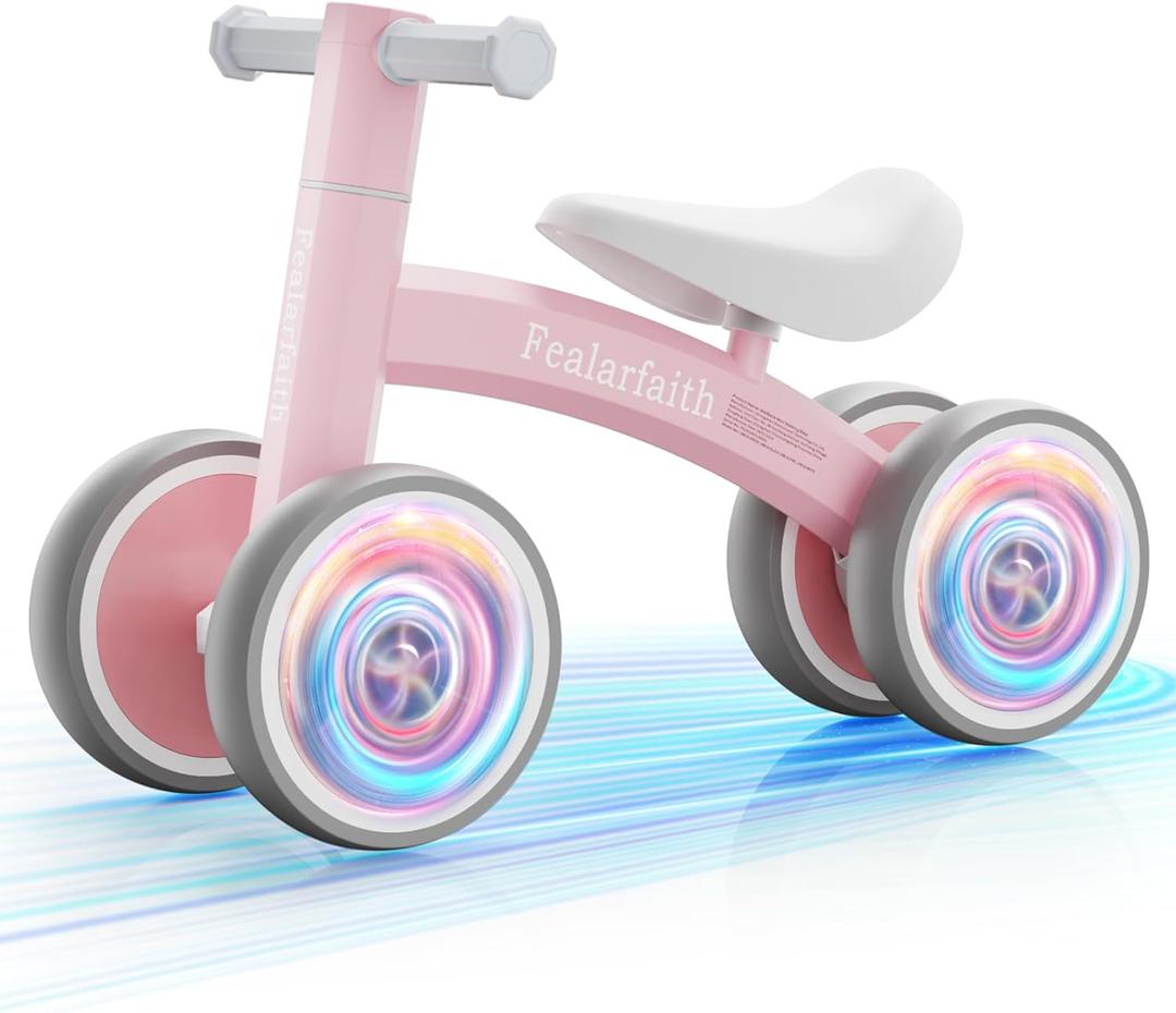 Baby Balance Bike for 1 Year Old Boys Girls, Toddler First Bike with 4 Colorful Lighting Wheels | 10-36 Month Toddler Balance Bike | First Birthday Gifts (Baby Pink)