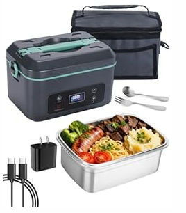 Cordless Electric Lunch Box for Adults, Heated Lunch Box Battery Powered with 5 Side Heating, Portable Food Warmer with 5.5 Cups Removable Container, Self-Heating Food Warmer for Work