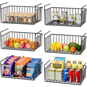 SUFAUY 6-Pack Under Shelf Basket Storage, Wire Shelves for Storage and Organization, Under Cabinet Paper Plate Dispenser Organizer Holds up to 22lbs for Pantry Closet, 10.6d x 16" w, Black