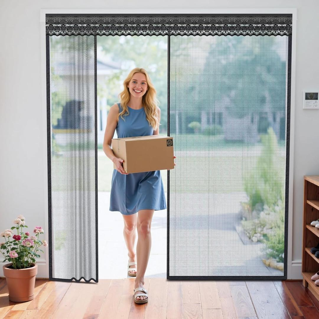 Retractable Screen Door with Sliding Track for 72x80 Inch Doors, Pet-Friendly Magnetic Fiberglass Mesh Screen to Keep Bugs Out, Fully Retractable for Balcony, Patio, French, and Sliding Doors (Black)