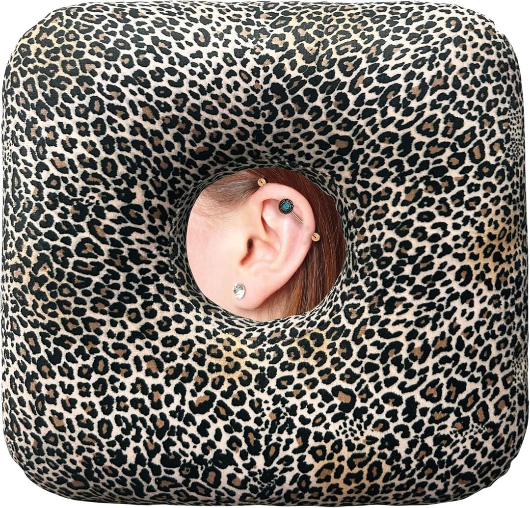 Ear Piercing Pillow for Side Sleepers - Donut Pillow for Ear Pain Relief, Pressure Sores, Adults (One Size, Z.leopard)