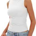 Darong Women's High Neck Tank Top Sleeveless Double Lined Basic Tops Going Out Casual Tank Shirts (White, M)