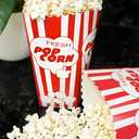 110 Movie Night Popcorn Paper Boxes Buckets 7.75 Inches Tall Large Box & Holds 46 Oz Old Fashion Vintage Retro Party Design Red & White Colored Nostalgic Carnival Stripes Bags & Tubs various qty avail