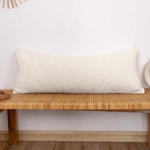 14x36 inch Boucle Lumbar Pillow Cover, Cream Woven Texture Neutral Long Pillow Cover Breathable Cushion Case for Couch Sofa Bed Living Room Home Decor (Cover Only)